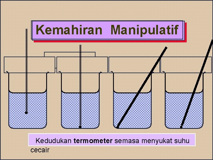 Kemahiran Manipulatif Kedudukan termometer semasa menyukat suhu cecair 