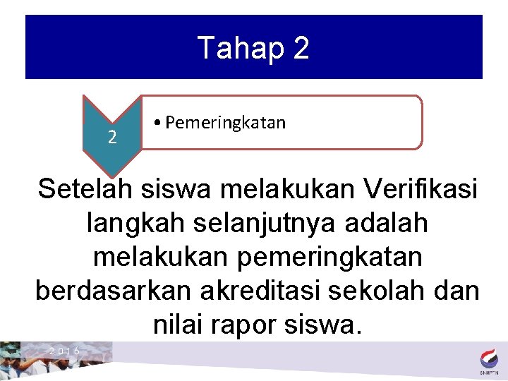 Tahap 2 2 • Pemeringkatan Setelah siswa melakukan Verifikasi langkah selanjutnya adalah melakukan pemeringkatan