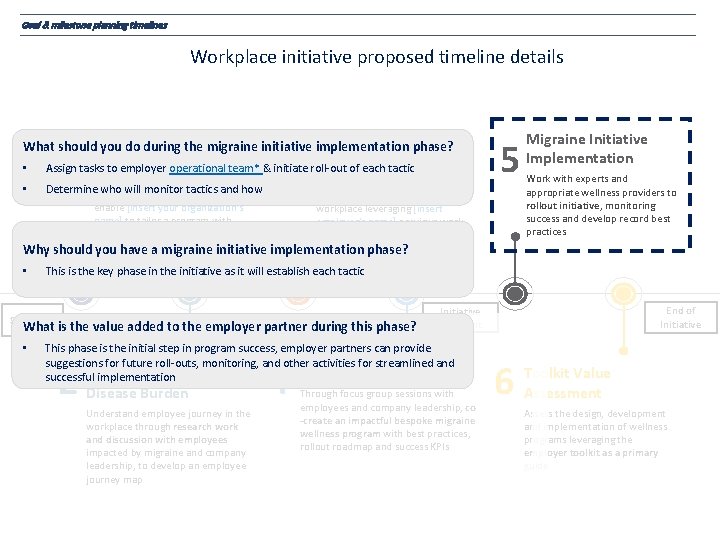 Goal & milestone planning timelines Workplace initiative proposed timeline details Collaborative Migraine Impact What