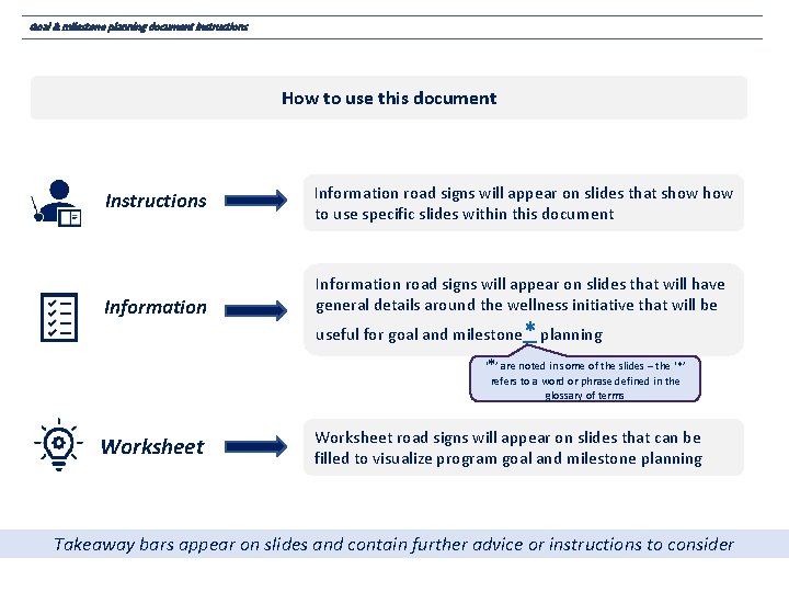 Goal & milestone planning document instructions How to use this document Instructions Information road