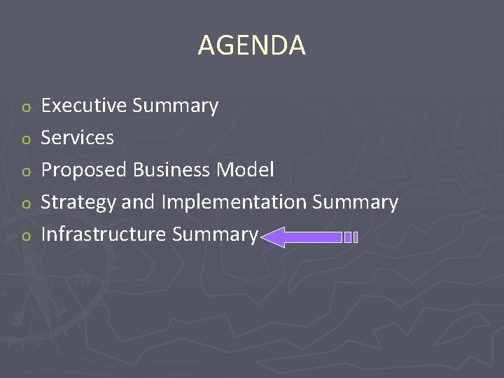 AGENDA o o o Executive Summary Services Proposed Business Model Strategy and Implementation Summary