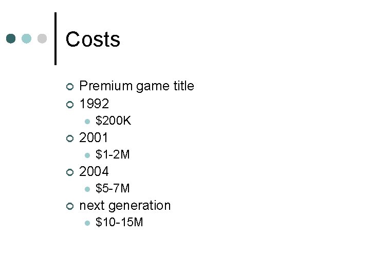 Costs ¢ ¢ Premium game title 1992 l ¢ 2001 l ¢ $1 -2