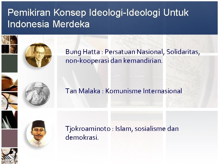 Pemikiran Konsep Ideologi-Ideologi Untuk Indonesia Merdeka Bung Hatta : Persatuan Nasional, Solidaritas, non-kooperasi dan