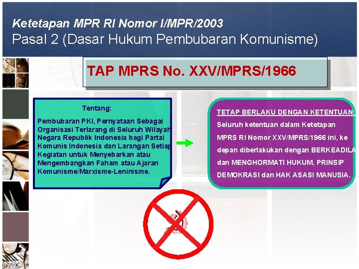 Ketetapan MPR RI Nomor I/MPR/2003 Pasal 2 (Dasar Hukum Pembubaran Komunisme) TAP MPRS No.