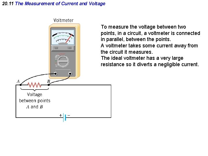 20. 11 The Measurement of Current and Voltage To measure the voltage between two