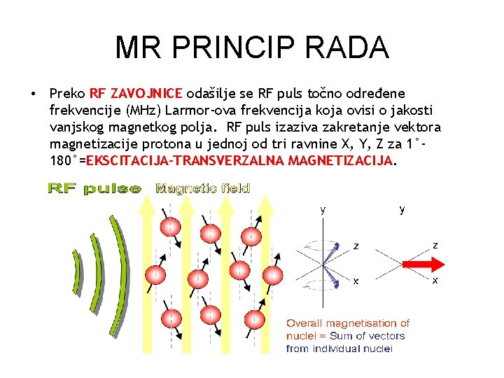 MR PRINCIP RADA • Preko RF ZAVOJNICE odašilje se RF puls točno određene frekvencije