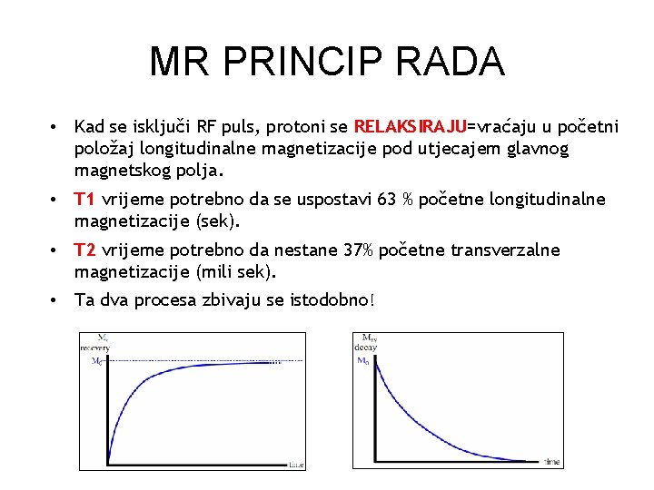 MR PRINCIP RADA • Kad se isključi RF puls, protoni se RELAKSIRAJU=vraćaju u početni