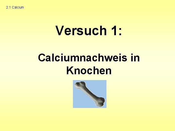 2. 1 Calcium Versuch 1: Calciumnachweis in Knochen 