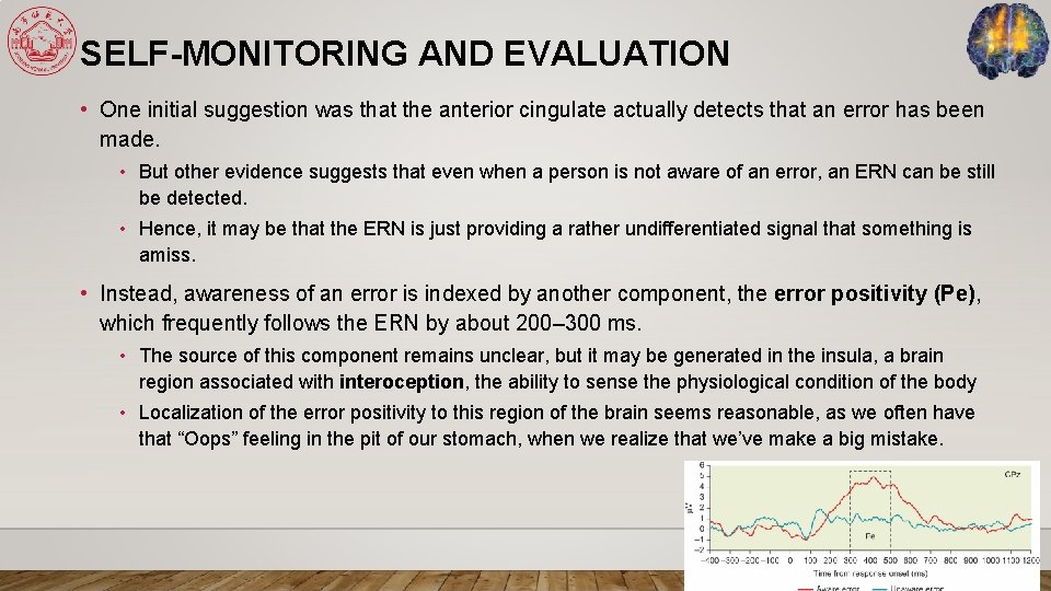 SELF-MONITORING AND EVALUATION • One initial suggestion was that the anterior cingulate actually detects
