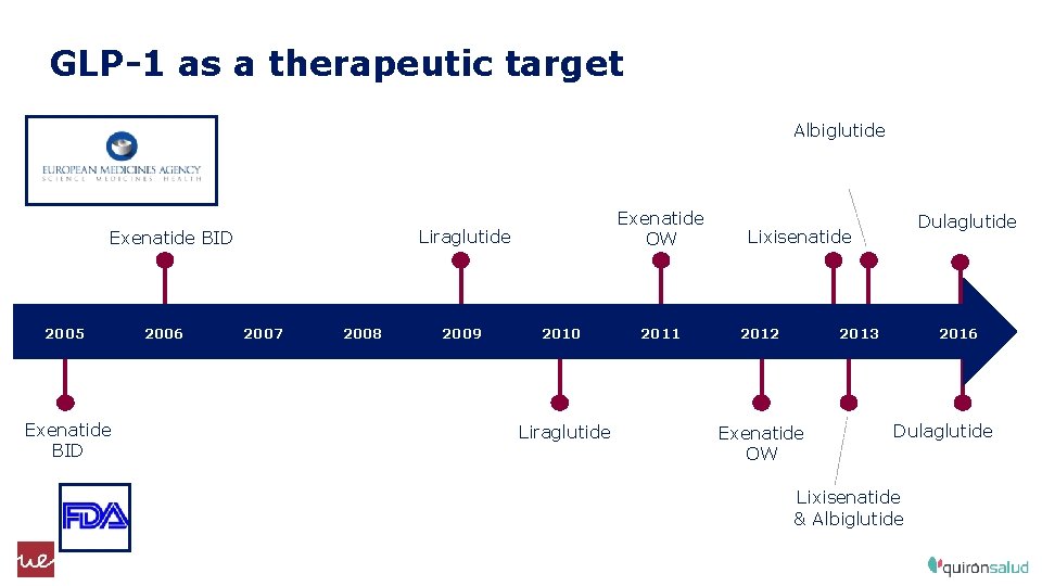 GLP-1 as a therapeutic target Albiglutide Liraglutide Exenatide BID 2005 Exenatide BID 2006 Exenatide