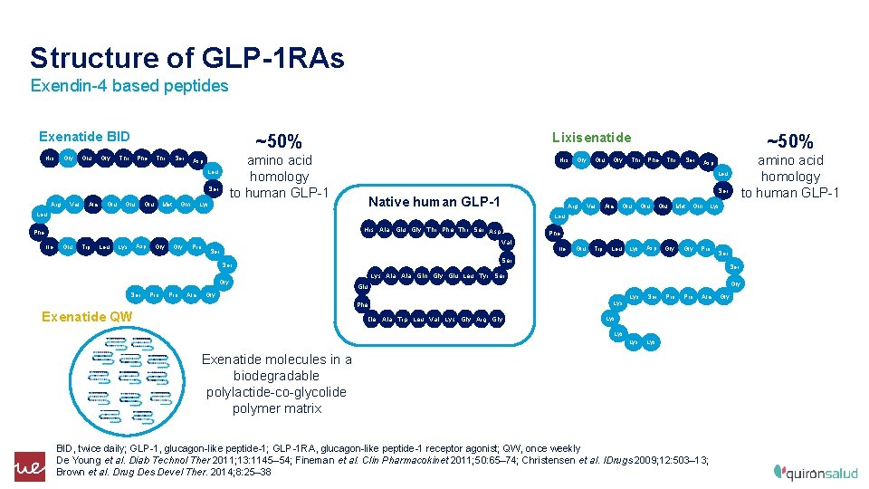Structure of GLP-1 RAs Exendin-4 based peptides Exenatide BID His Gly Glu Gly Thr