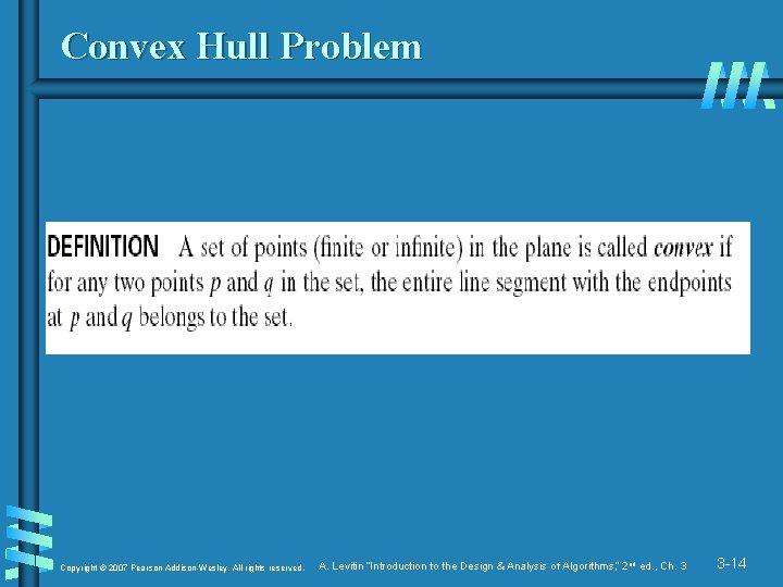 Convex Hull Problem Copyright © 2007 Pearson Addison-Wesley. All rights reserved. A. Levitin “Introduction