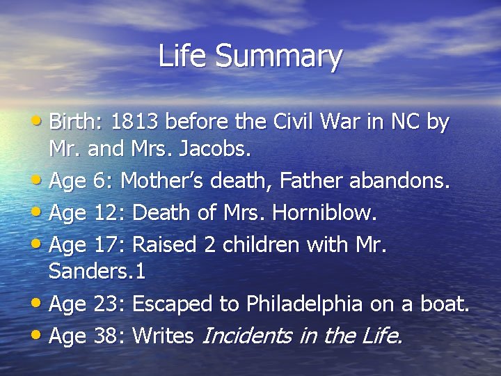 Life Summary • Birth: 1813 before the Civil War in NC by Mr. and