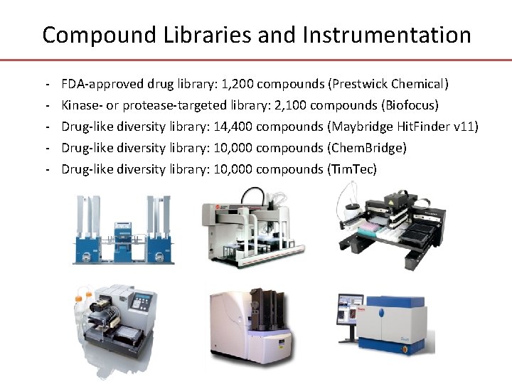 Compound Libraries and Instrumentation - FDA-approved drug library: 1, 200 compounds (Prestwick Chemical) Kinase-