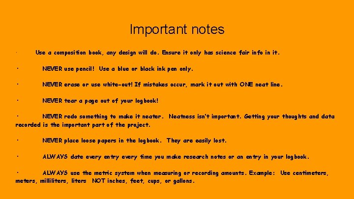 Important notes · Use a composition book, any design will do. Ensure it only