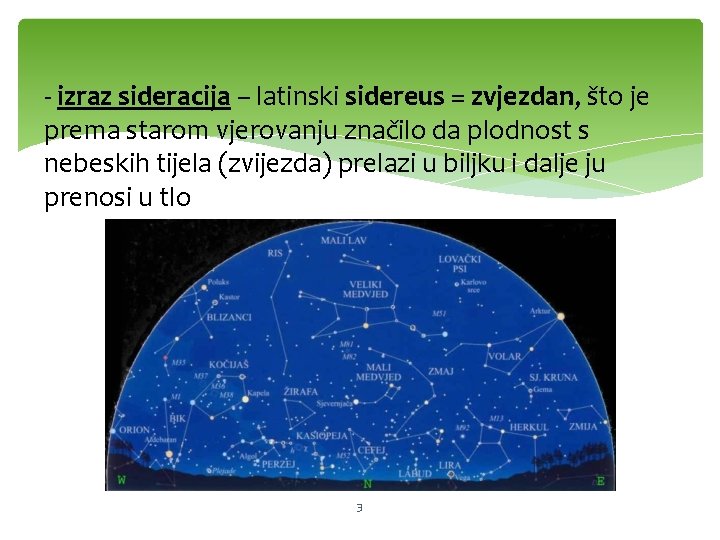 - izraz sideracija – latinski sidereus = zvjezdan, što je prema starom vjerovanju značilo