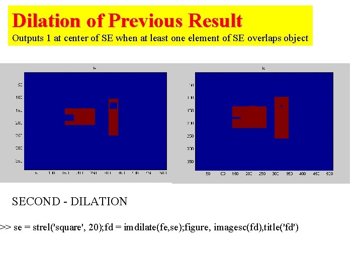 Dilation of Previous Result Outputs 1 at center of SE when at least one Dilation of Previous Result Outputs 1 at center of SE when at least one