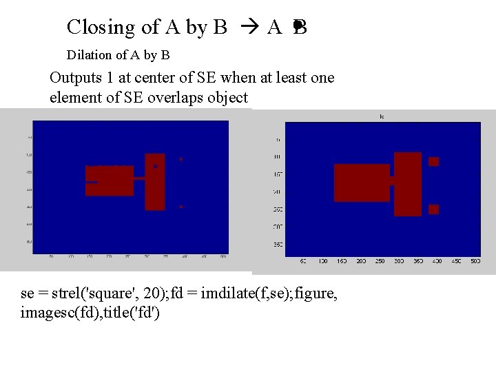 Closing of A by B A B Dilation of A by B Outputs 1 Closing of A by B A B Dilation of A by B Outputs 1
