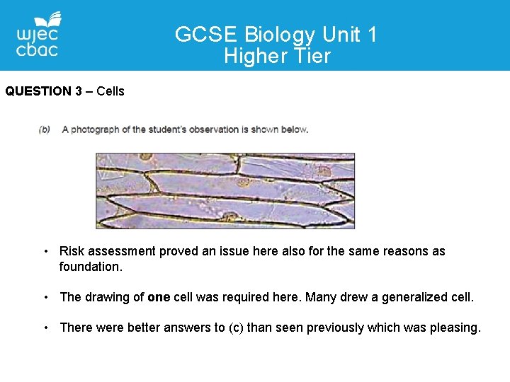 GCSE Biology Unit 1 Higher Tier Contact Details QUESTION 3 – Cells Liane Adams GCSE Biology Unit 1 Higher Tier Contact Details QUESTION 3 – Cells Liane Adams