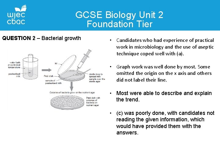 GCSE Biology Unit 2 Foundation Tier QUESTION 2 – Bacterial growth • Candidates who