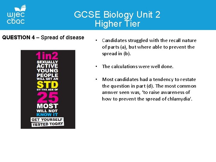 GCSE Biology Unit 2 Higher Tier QUESTION 4 – Spread of disease • Candidates