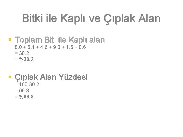 Bitki ile Kaplı ve Çıplak Alan § Toplam Bit. ile Kaplı alan 8. 0