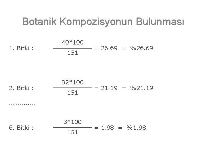 Botanik Kompozisyonun Bulunması 1. Bitki : 2. Bitki : 40*100 151 32*100 151 =