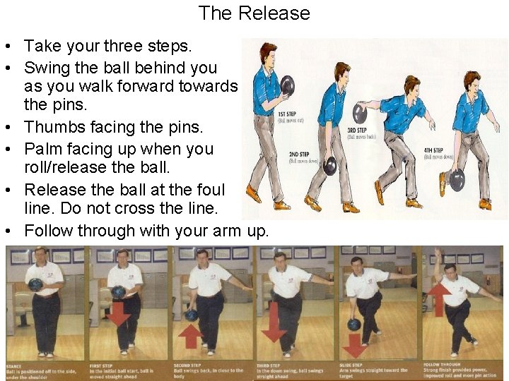 The Release • Take your three steps. • Swing the ball behind you as