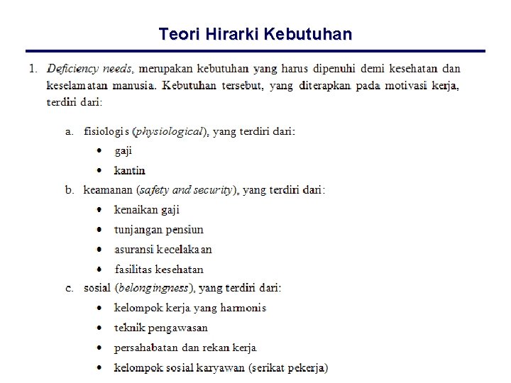 Teori Hirarki Kebutuhan 