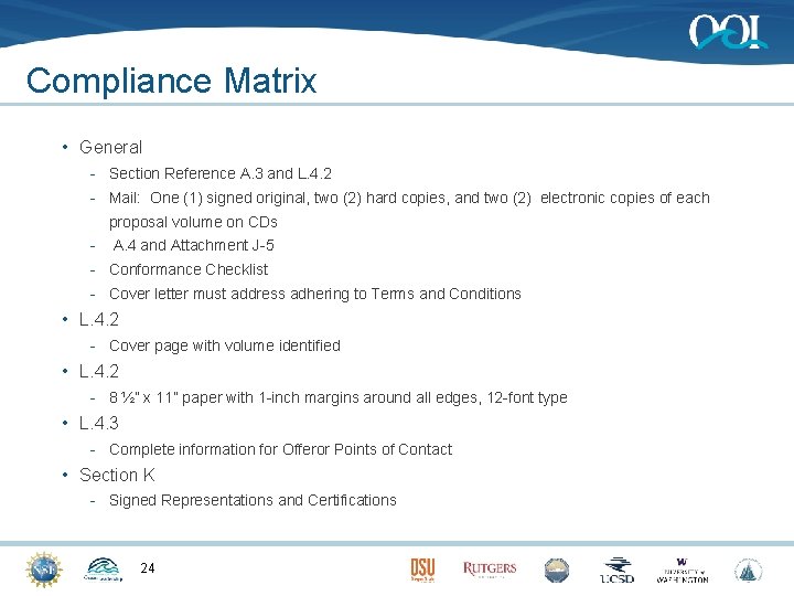 Compliance Matrix • General - Section Reference A. 3 and L. 4. 2 -