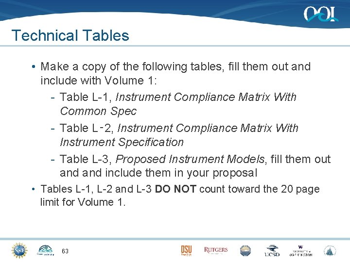 Technical Tables • Make a copy of the following tables, fill them out and