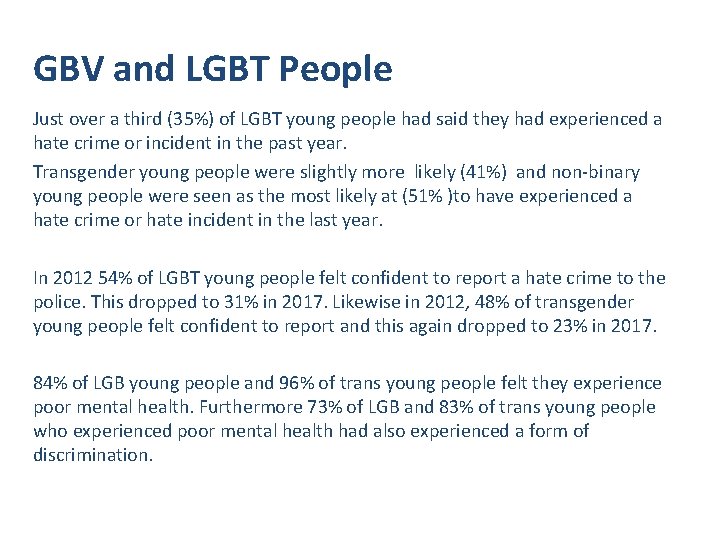 GBV and LGBT People Just over a third (35%) of LGBT young people had