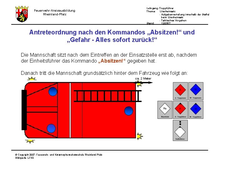 Feuerwehr-Kreisausbildung Rheinland-Pfalz Lehrgang: Truppführer Thema: Löscheinsatz - Aufgabenverteilung innerhalb der Staffel beim Löscheinsatz -
