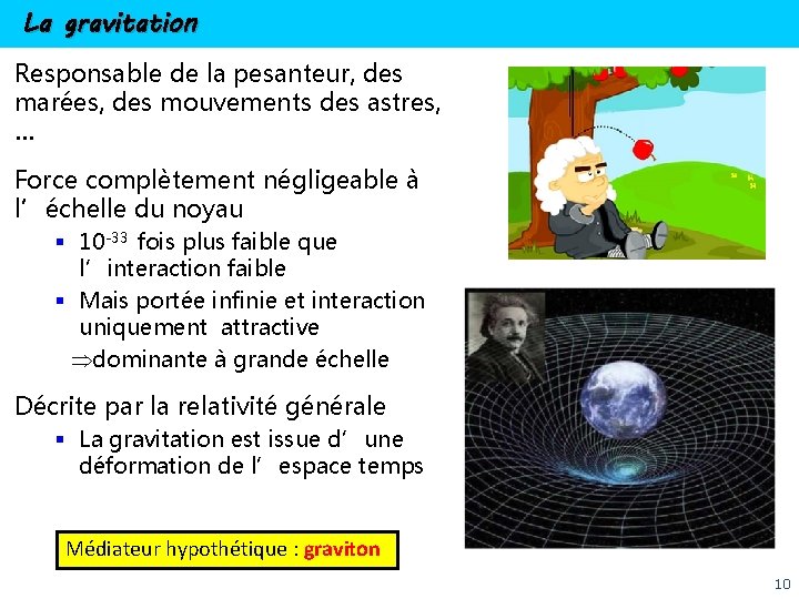 La gravitation Responsable de la pesanteur, des marées, des mouvements des astres, … Force