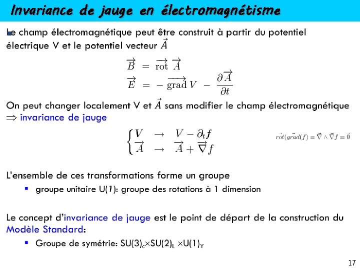 Invariance de jauge en électromagnétisme § 17 