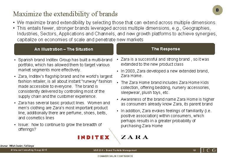 B Maximize the extendibility of brands • We maximize brand extendibility by selecting those