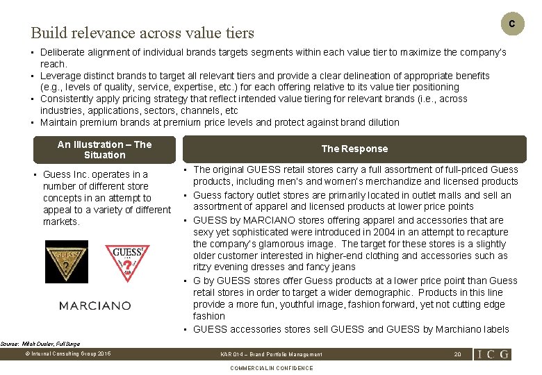 C Build relevance across value tiers • Deliberate alignment of individual brands targets segments