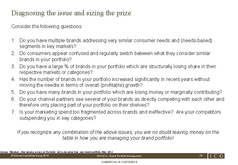 Diagnosing the issue and sizing the prize Consider the following questions: 1. Do you