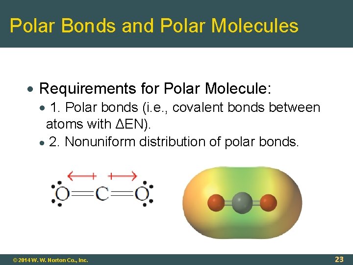 Polar Bonds and Polar Molecules Requirements for Polar Molecule: 1. Polar bonds (i. e.