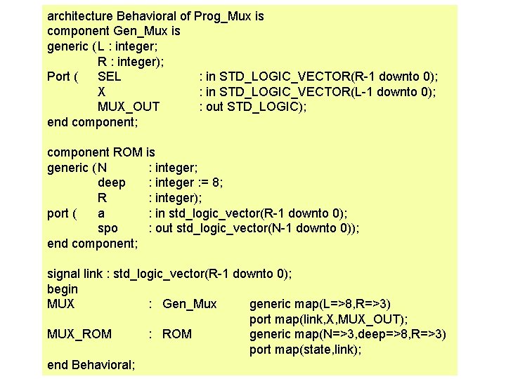 architecture Behavioral of Prog_Mux is component Gen_Mux is generic ( L : integer; R