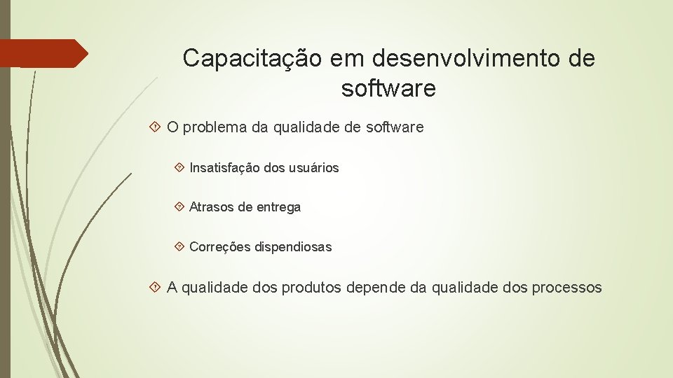 Capacitação em desenvolvimento de software O problema da qualidade de software Insatisfação dos usuários