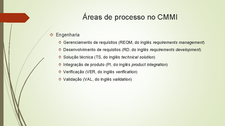 Áreas de processo no CMMI Engenharia Gerenciamento de requisitos (REQM, do inglês requirements management)