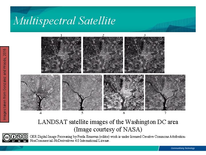 Images taken from Gonzalez and Woods, 2016 Multispectral Satellite LANDSAT satellite images of the