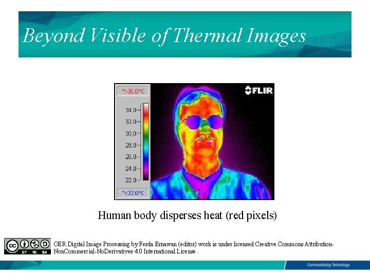 Beyond Visible of Thermal Images Human body disperses heat (red pixels) OER Digital Image