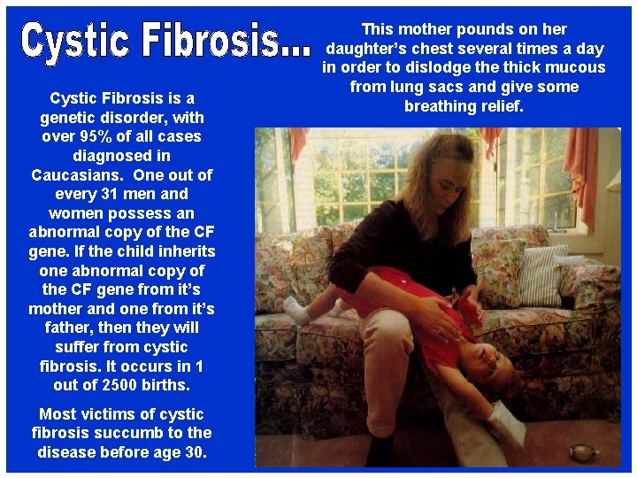 Cystic Fibrosis is a genetic disorder, with over 95% of all cases diagnosed in
