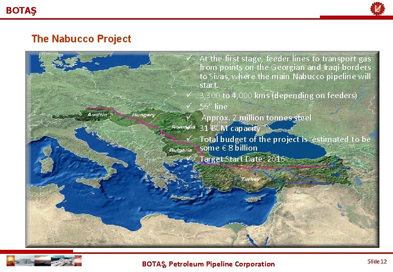 BOTAŞ The Nabucco Project ü At the first stage, feeder lines to transport gas
