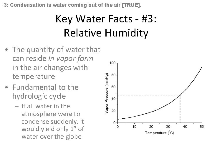 3: Condensation is water coming out of the air [TRUE]. Key Water Facts -