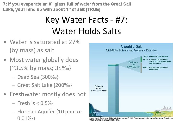 7: If you evaporate an 8” glass full of water from the Great Salt