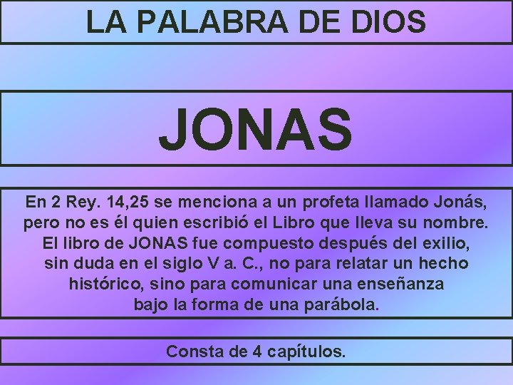 LA PALABRA DE DIOS JONAS En 2 Rey. 14, 25 se menciona a un