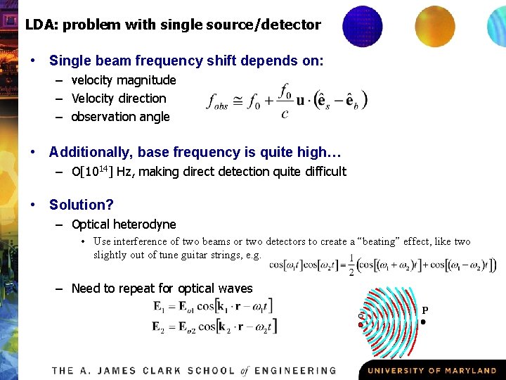 LDA: problem with single source/detector • Single beam frequency shift depends on: – velocity